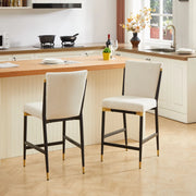 Set di 2 sgabelli da bar in stile scandinavo con poggiapiedi rettangolare, seduta in tessuto beige e struttura metallica