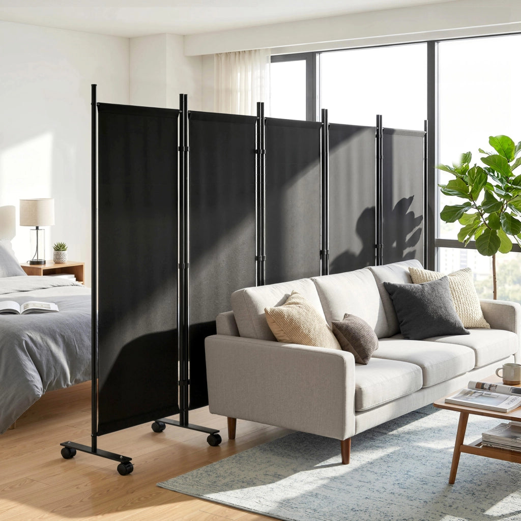 Divisorio Decorativo 5 Pannelli ¨C Xylo ¨C Acciaio Nero con Ruote