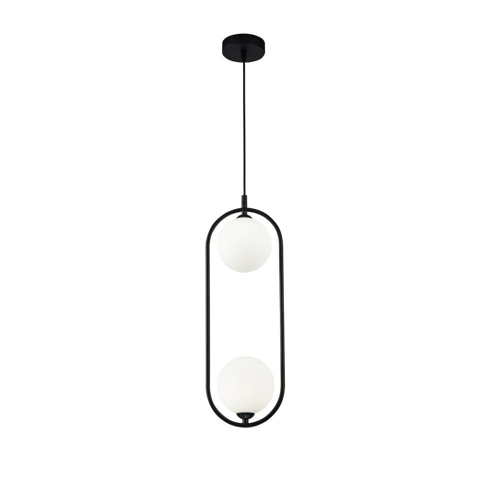 Lampada a sospensione Maytoni Ring nera 2xG9 sfere bianche