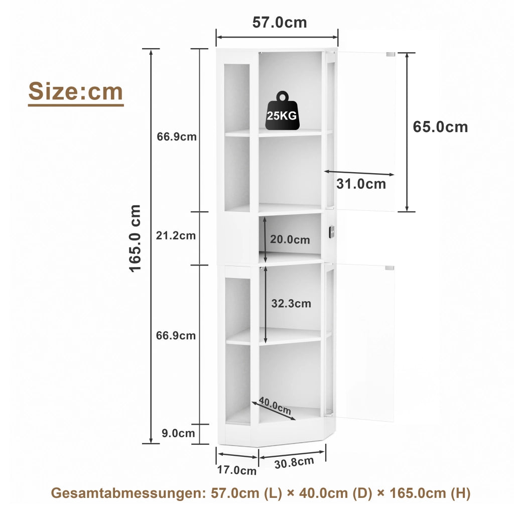 VETRINA in MDF e vetro 57x40x165 cm Bianca con LED e sensore