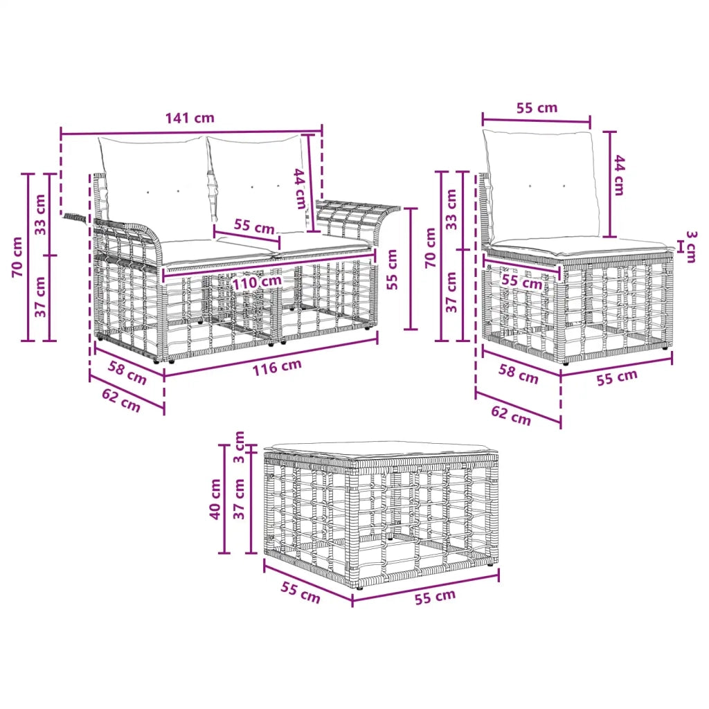 Set di divani da esterno 9 pz Nero e Grigio scuro Poliestere 3437765