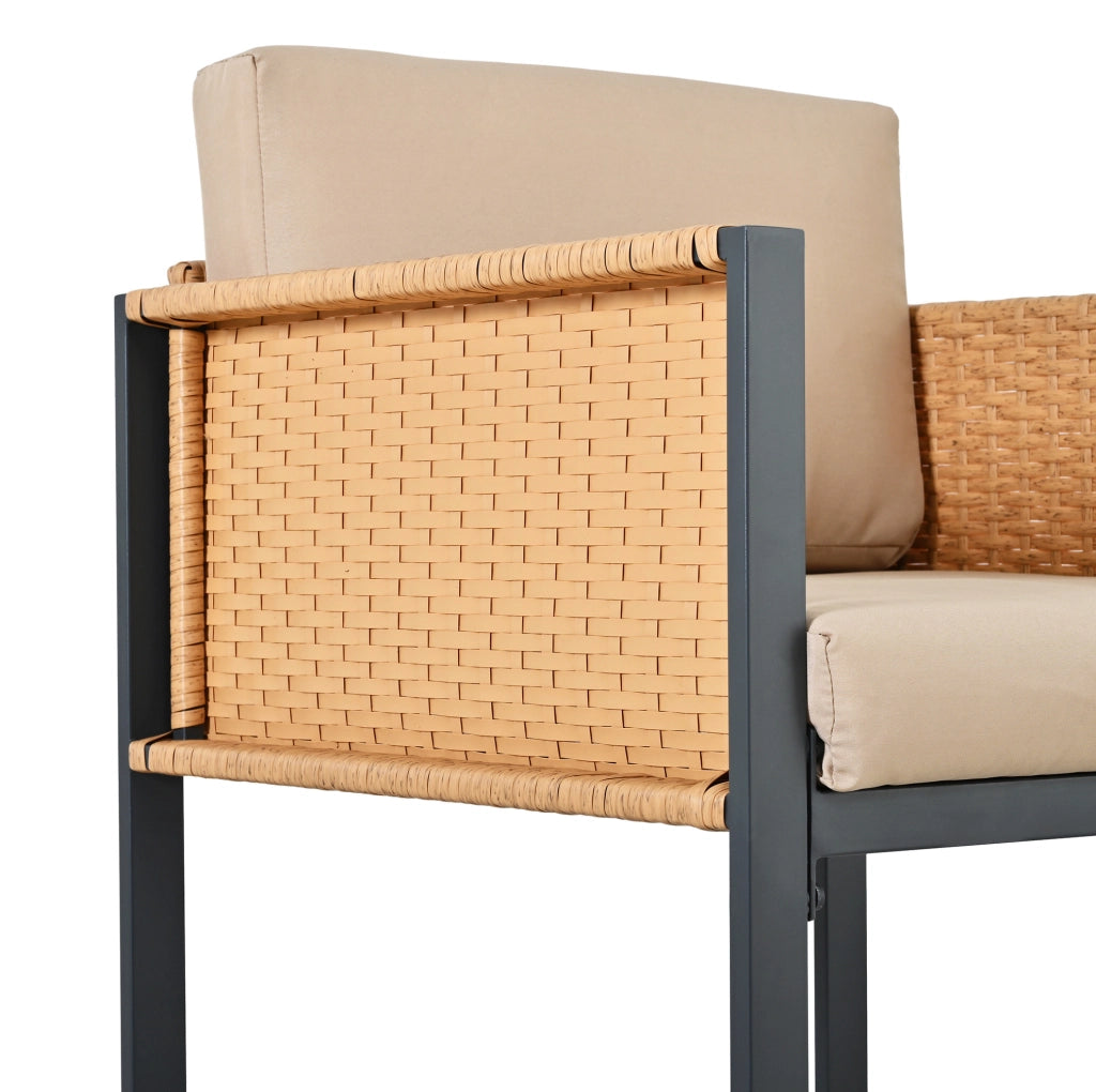 Set da pranzo da giardino 7 pezzi in rattan PE; tavolo 170 x 80 cm; nero e marrone
