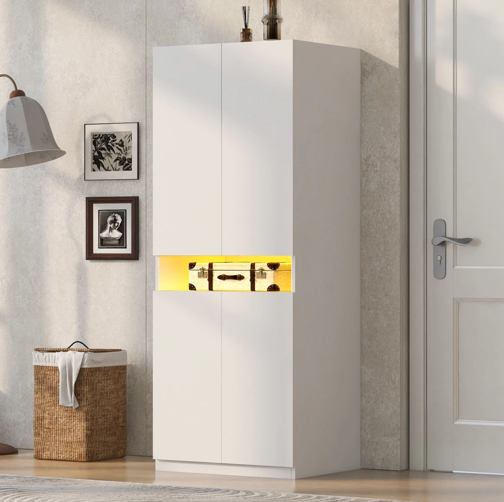 Armadio guardaroba 70x55x180 cm con vano centrale LED in MDF bianco