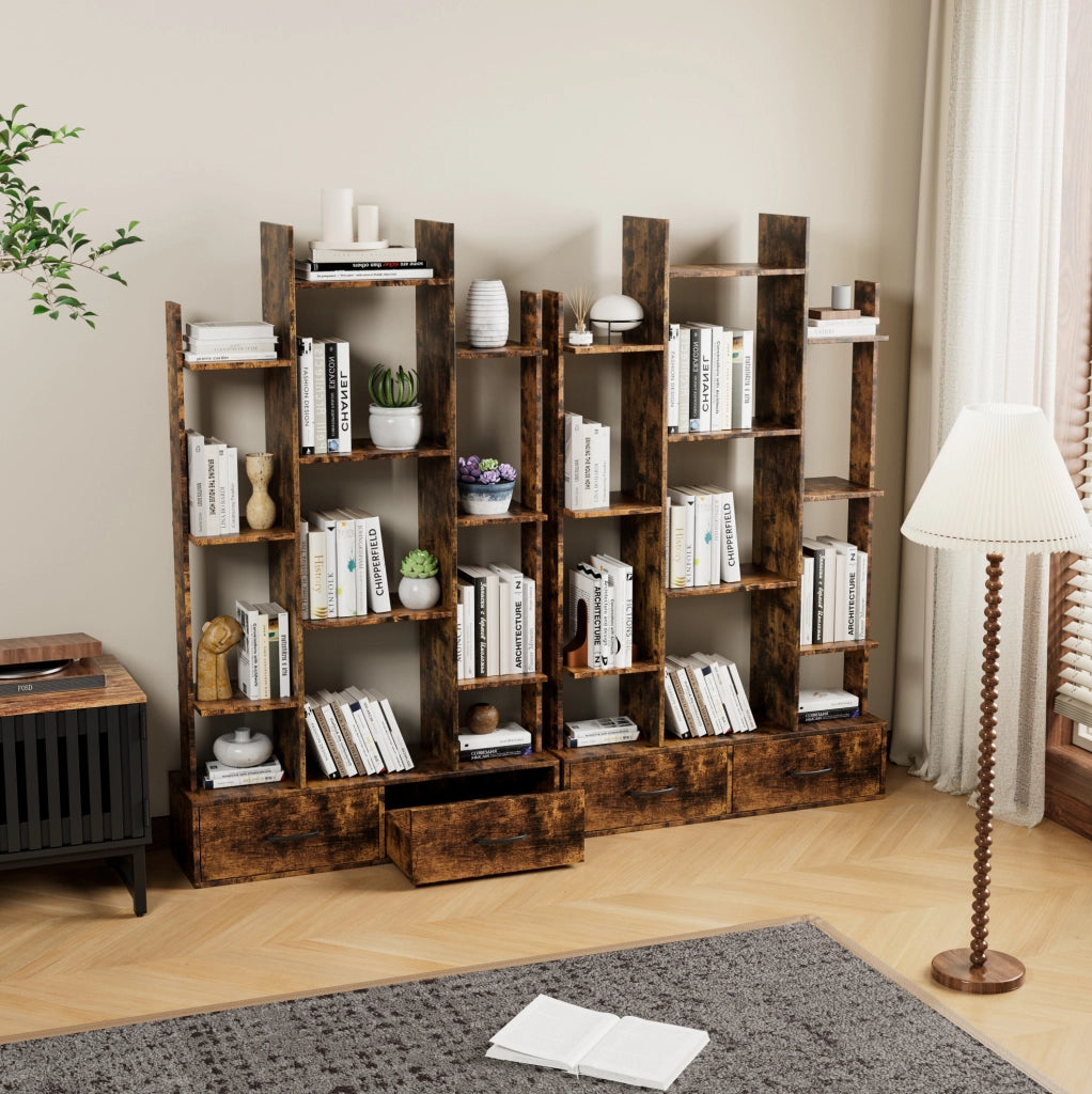 LIBRERIA con 2 cassetti 130,2x34,7x17,2 cm Marrone Metallo e Legno
