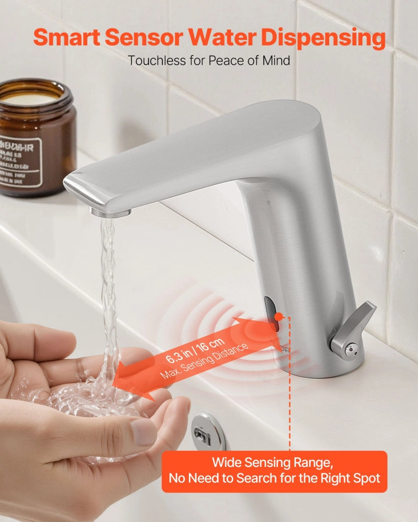 Rubinetto per Lavabo con Sensore Automatico G221, Miscelatore in Ottone Nichel Spazzolato per Bagno e Casa, Acqua Calda e Fredda