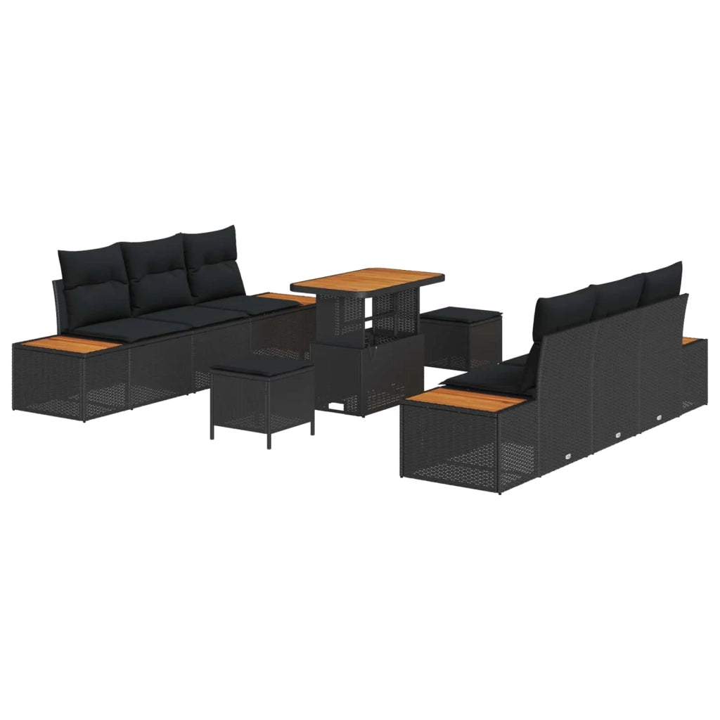 Set Divano da Giardino con cuscino 9 pcs Nero Poly Rattan
