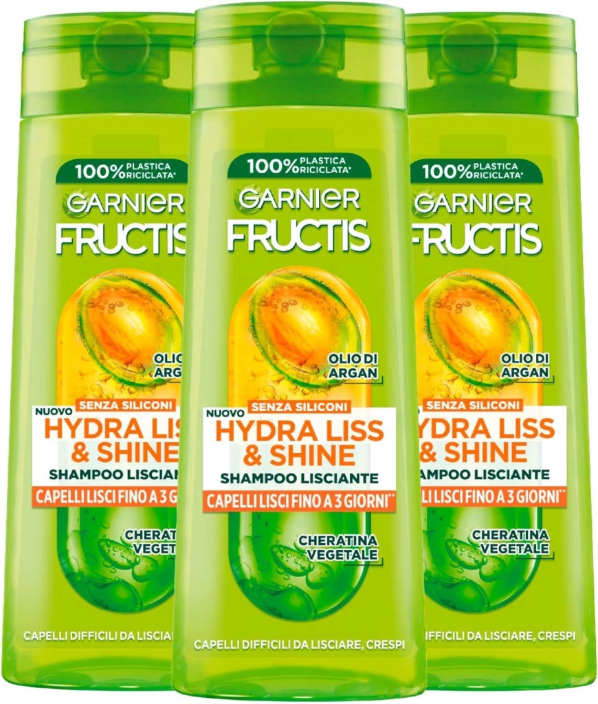 GARNIER FRUCTISSET 3 PZ SHAMPOO LISCIANTE 250 ML HYDRA LISS&SHINE CAPELLI LISCI FINO A 3 GIORNI CON OLIO DI ARGAN