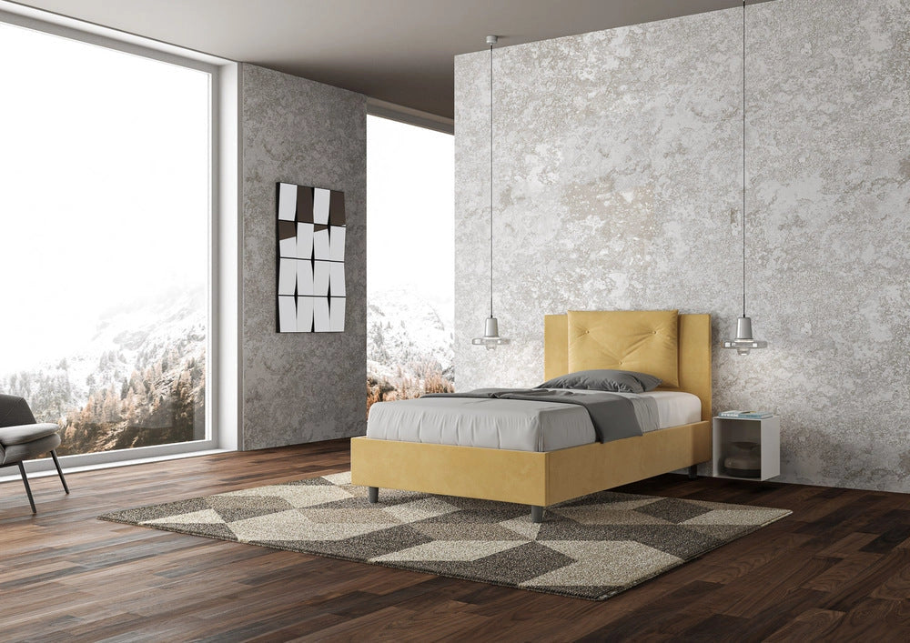 Letto Singolo 80x210 cm con Rete e Contenitore Appia Ocra