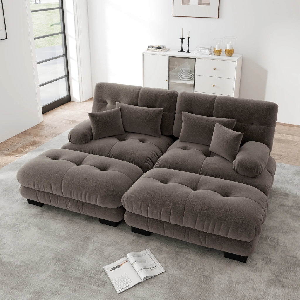 Divano Angolare Chenille con Ottomans e Cuscini ¨C MINIMAL ¨C Marrone
