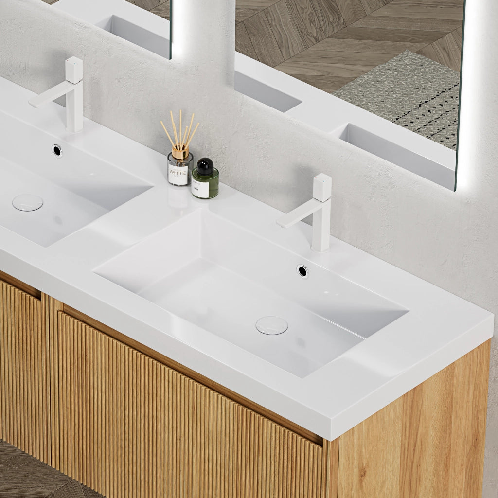 Lavabo da appoggio in resina bianco con piano integrato