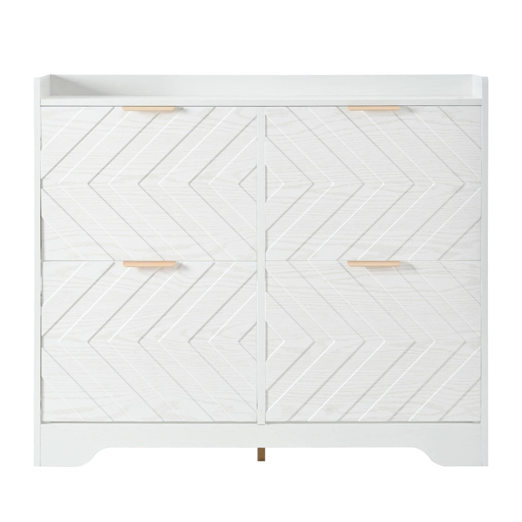 Scarpiera bianca con 4 ante a ribalta, 105 cm, frontale 3D, MDF