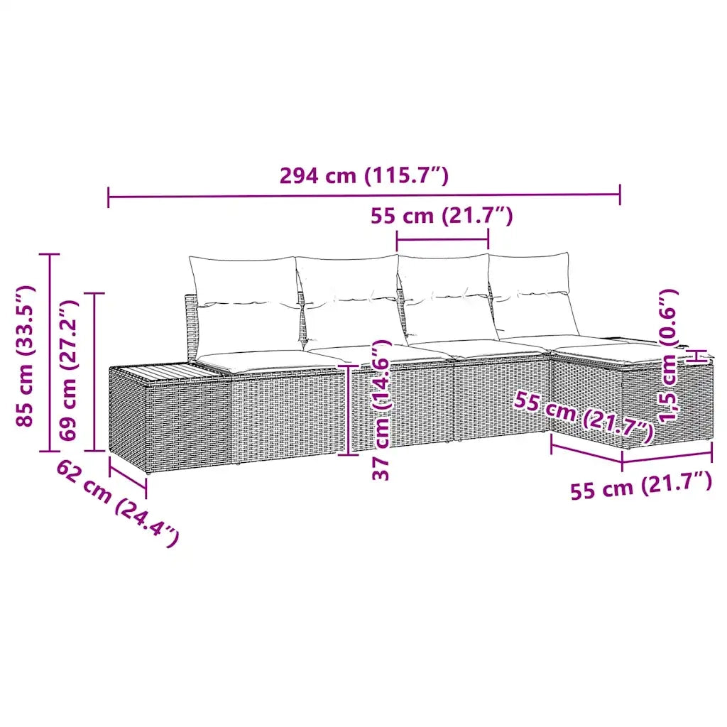 Set Divano da Giardino con cuscino 5 pcs Beige Poly Rattan 3348067