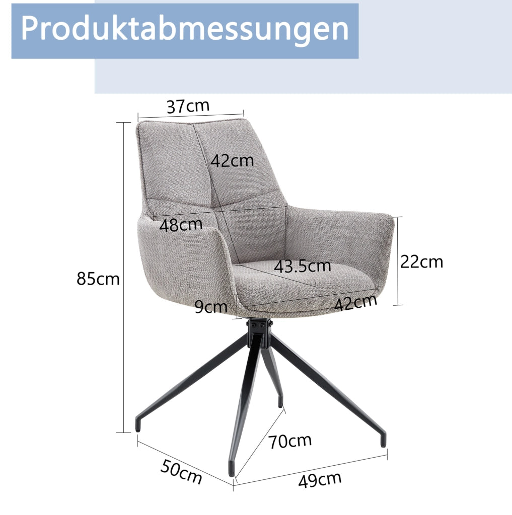 SEDIA girevole 360° in tessuto grigio e metallo nero