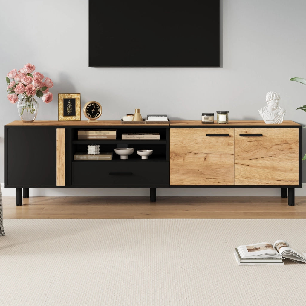 Mobile porta TV da 180 cm nero e effetto legno