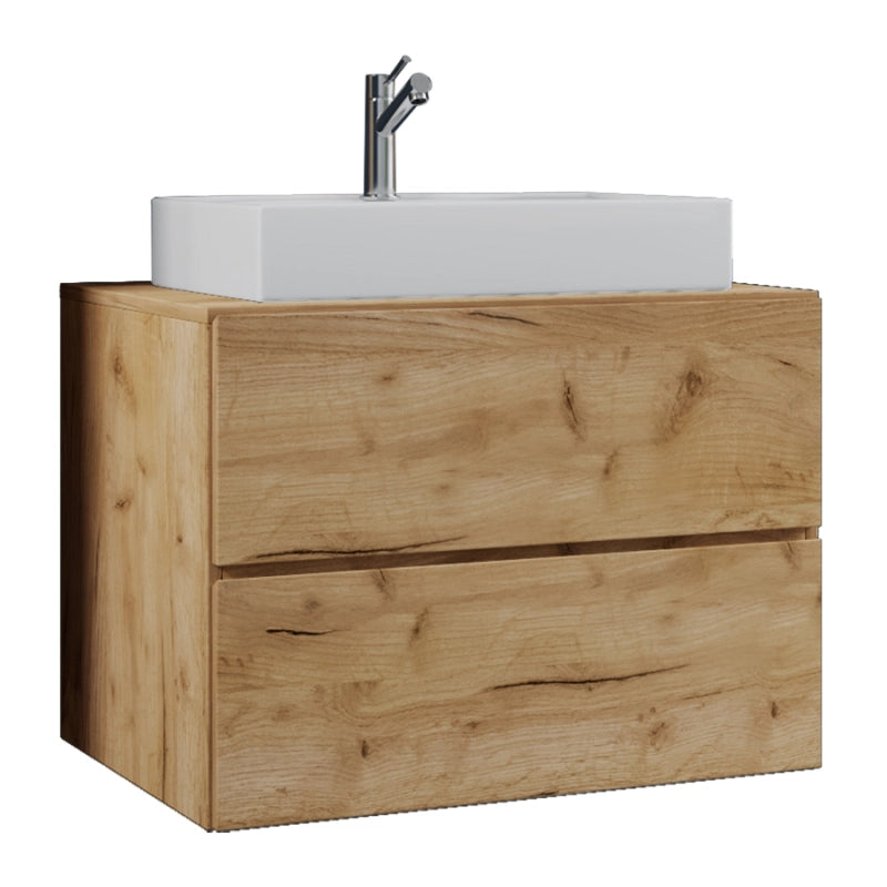 Luce di Ezooza Set Bagno 2 Pezzi Mobile Extra Large con 2 cassetti e Lavabo sospesi, Rovere miele , lavabo Bianco