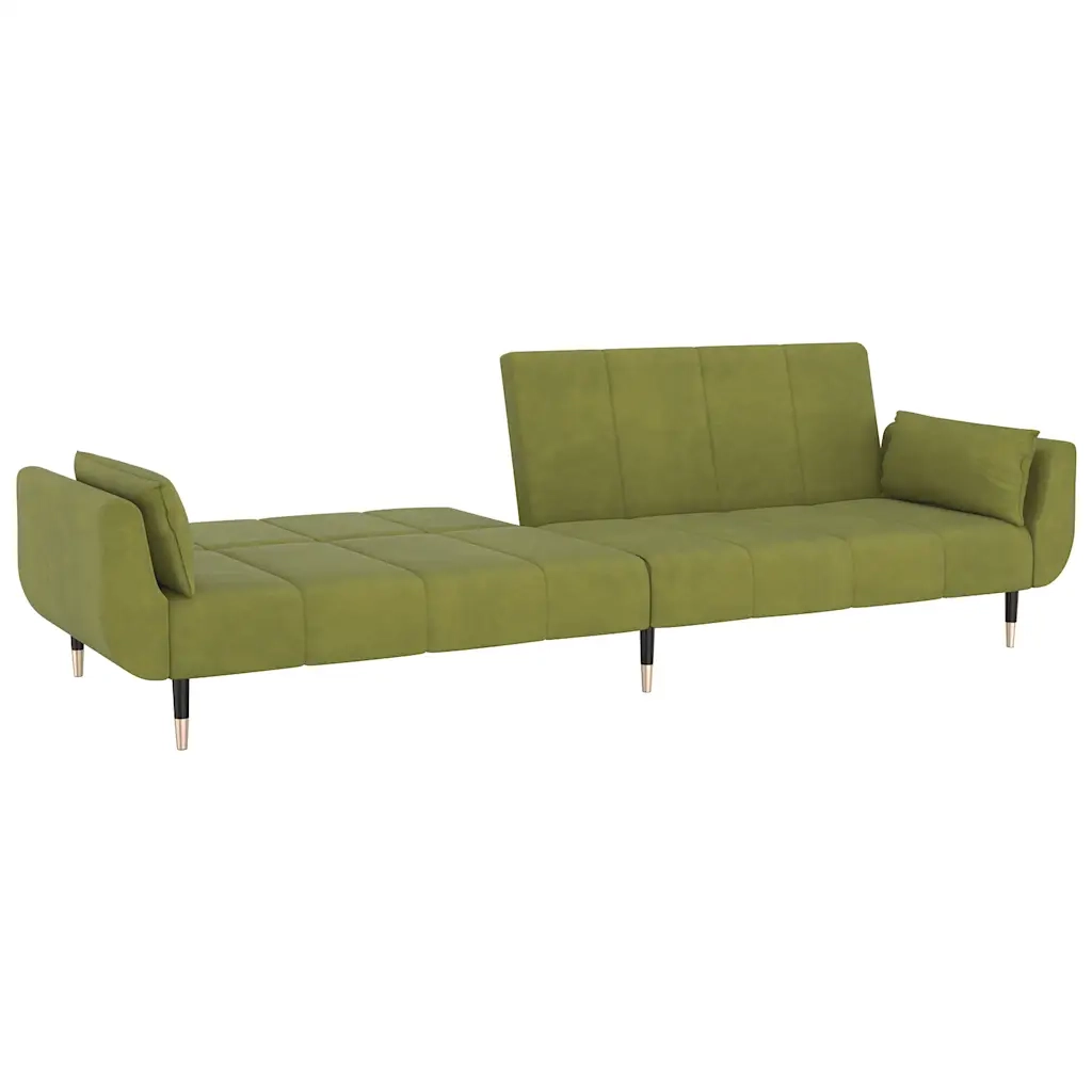 Divano Letto a 2 Posti con 2 Cuscini Verde Chiaro in Velluto 337585
