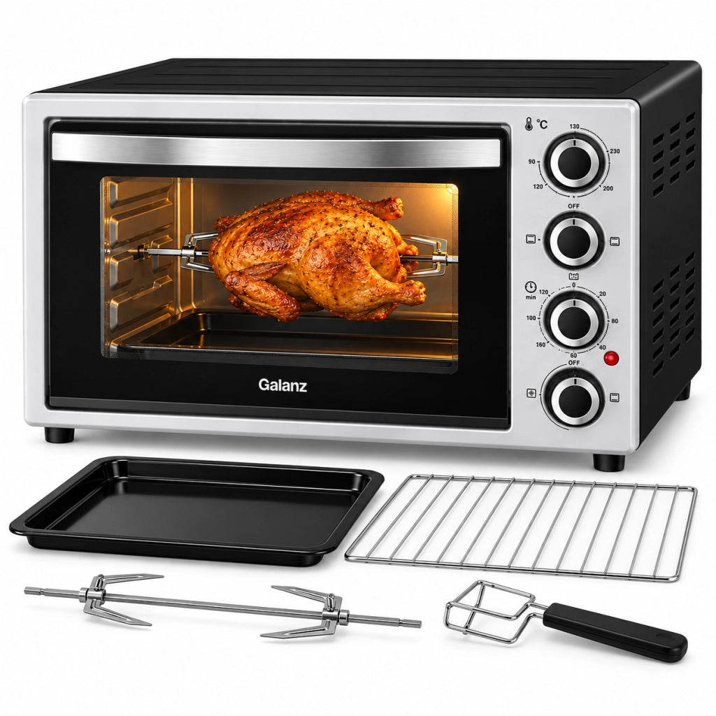 Forno Elettrico 42LT 2000W con Girarrosto Grill Timer 120 Min 90-230° Nero