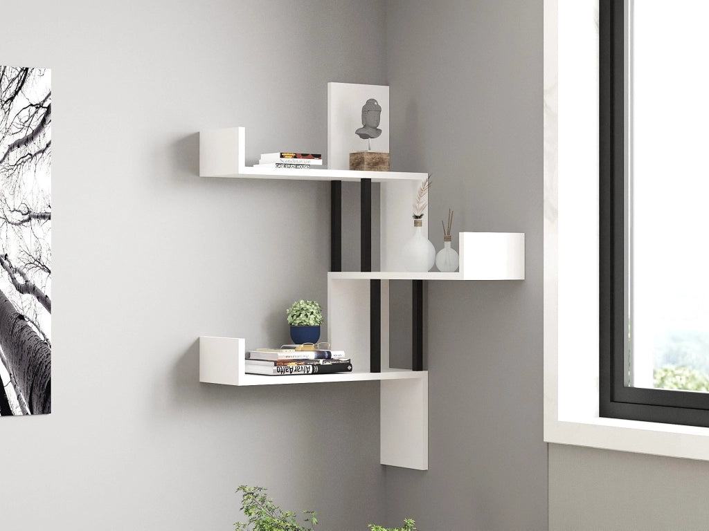 Mensola da parete in legno "Bombe" - 60 x 20 x 105 cm - Bianco
