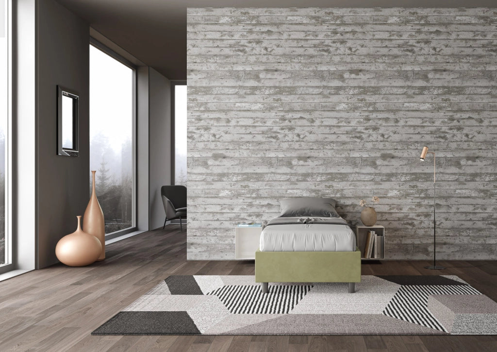 BS COM Letto singolo con rete imbottito 90x200 microfibra tè verde