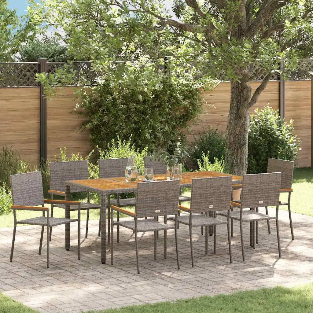 Set da Pranzo per Giardino 9 pcs Grigio polyrattan