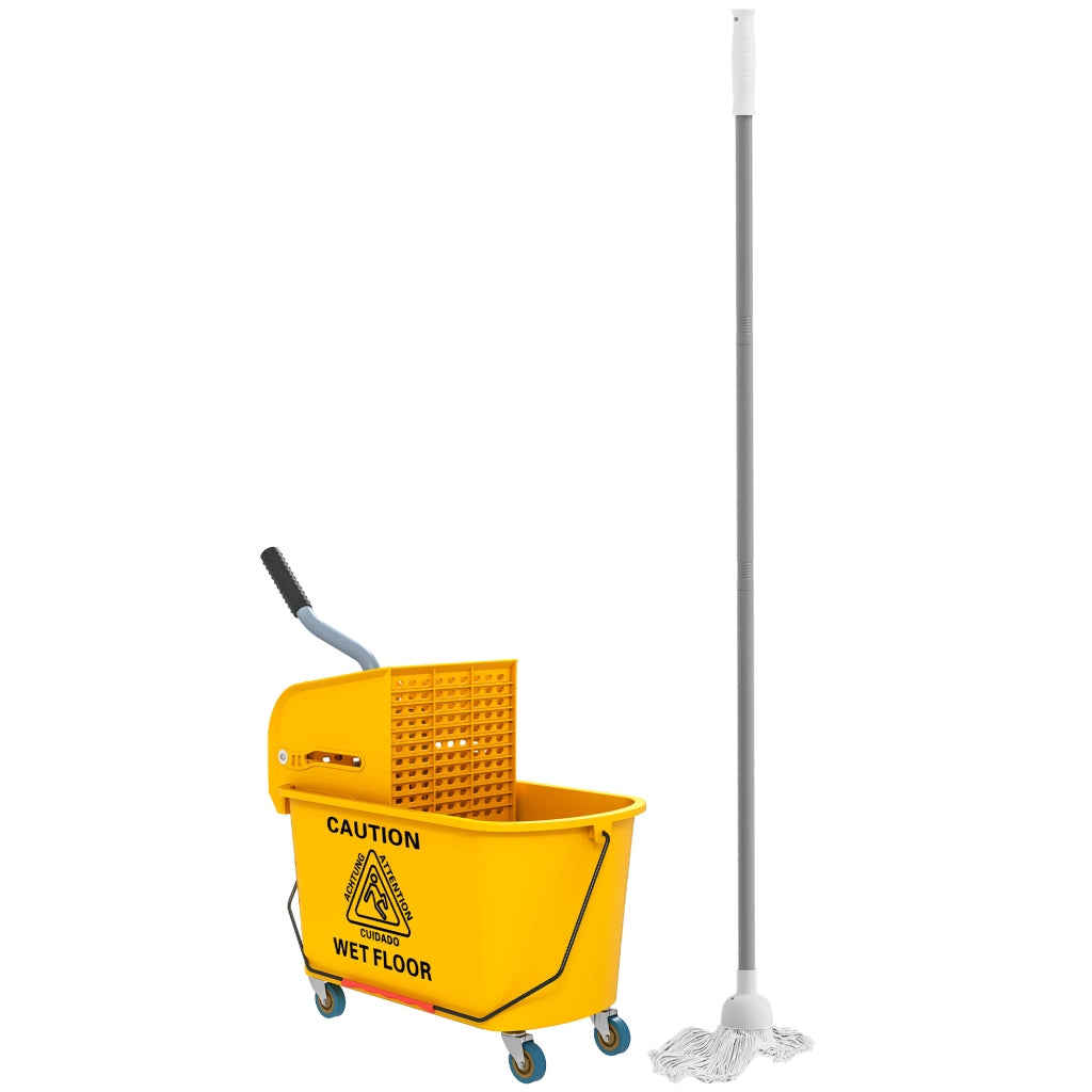 Carrello per pulizie 20L giallo con strizzatore e mocio incluso, secchio lavapavimenti con 4 ruote pratico per casa e officina