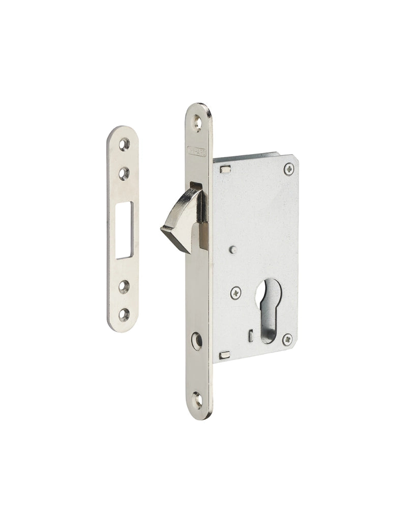 Serratura da incasso per porta scorrevole a cilindro europeo, asse 40mm - Finitura nichel - THIRARD