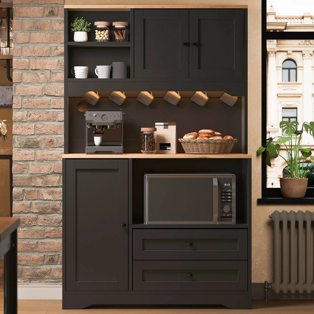 Mobile da cucina 100x40x163 cm con LED regolabile e presa integrata in MDF nero