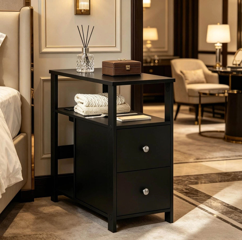 TAVOLINO LATERALE 60 x 60 x 30 cm Nero con prese e USB