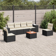 Set Divani da Giardino con Cuscini 7pz Nero Polyrattan