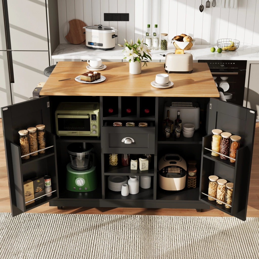 CARRELLO CUCINA con piano pieghevole 140x40x93,5 cm nero MDF