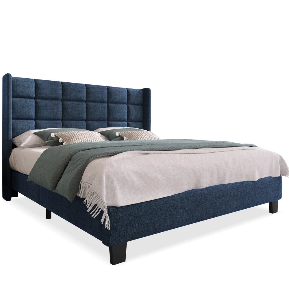 Letto imbottito matrimoniale con rete a doghe ¨C Minimal ¨C Blu lino 140x200 cm