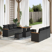 Set Divano da Giardino con cuscino 11 pcs Nero polyrattan