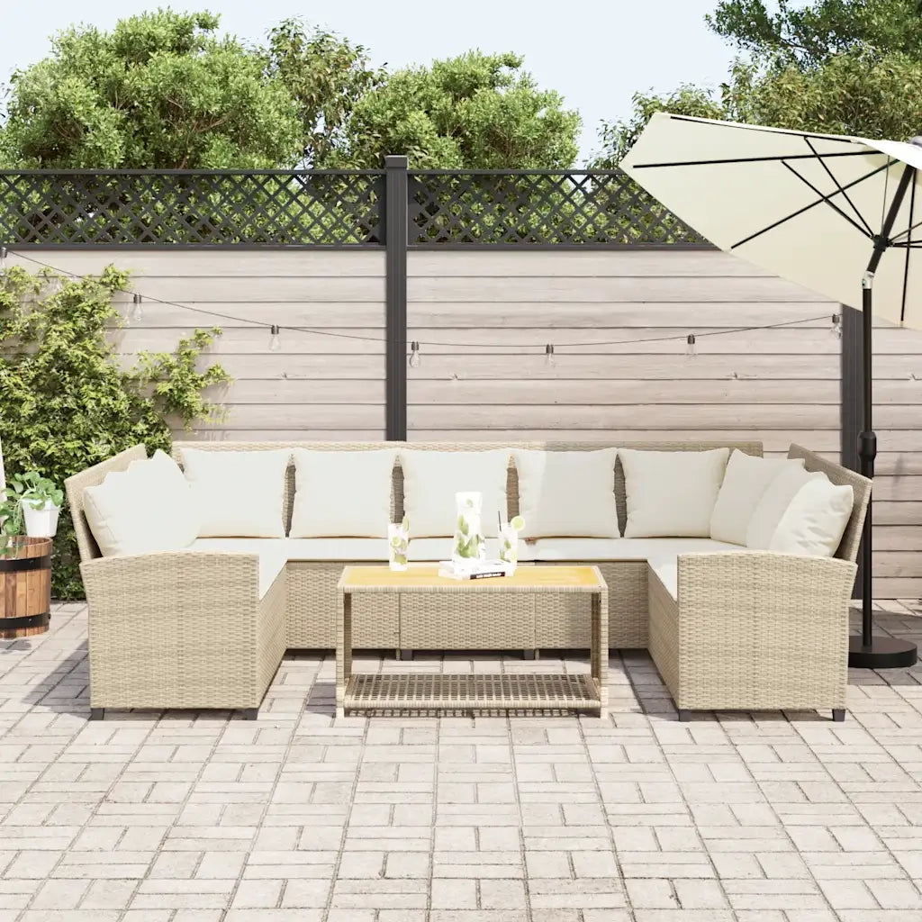 Divano da Giardino con Cuscini in Polyrattan Beige