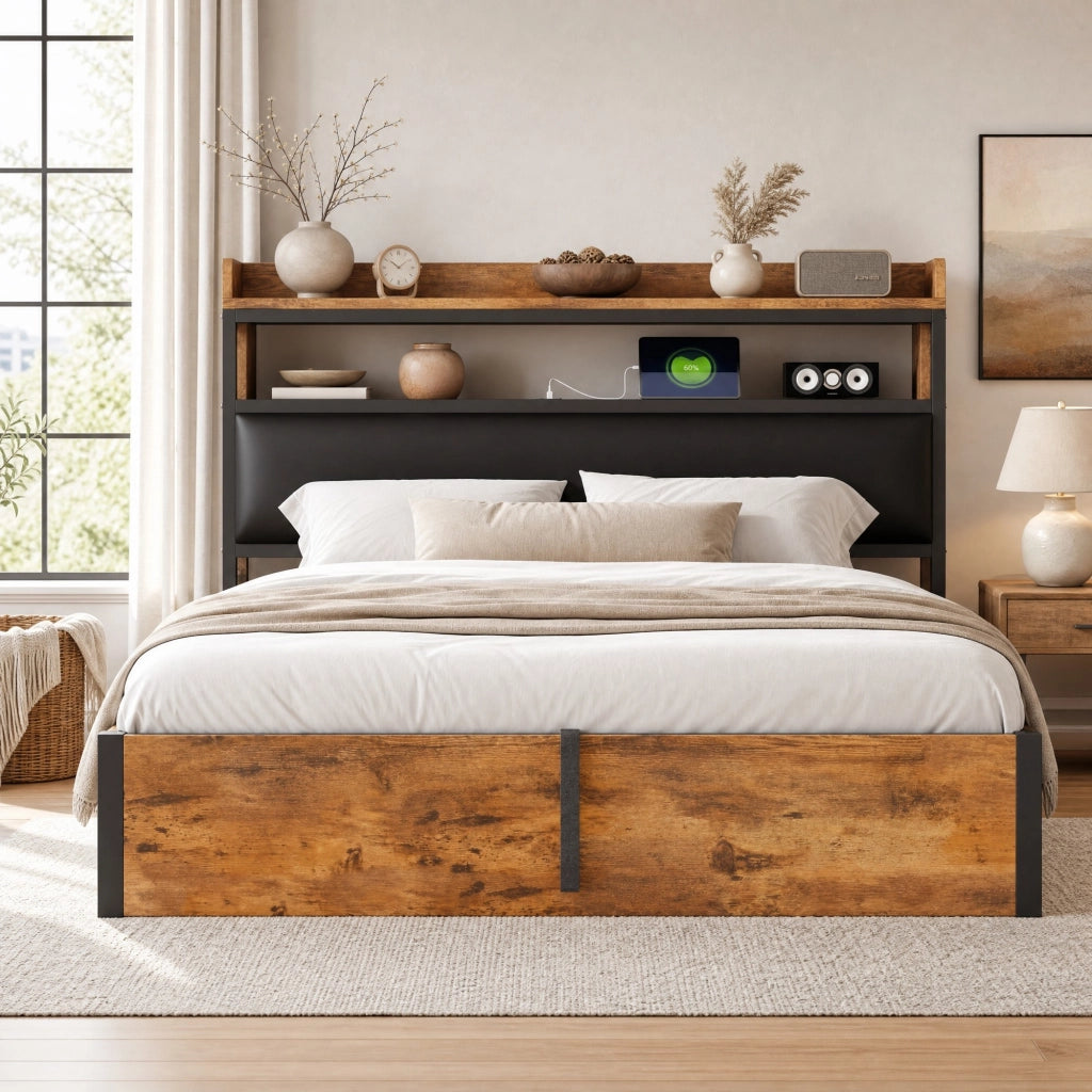 Letto 180x200 cm con contenitore idraulico, USB e testiera imbottita nero