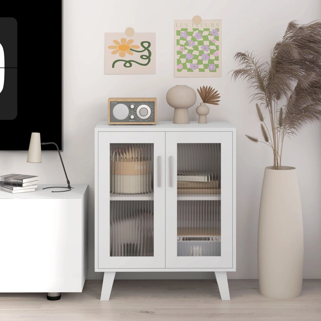 Cassettiera con ante trasparenti e 2 ripiani ¨C Minimal ¨C Bianco 61x35x75 cm