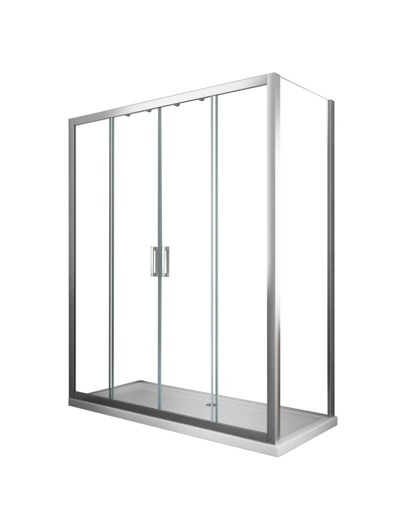 Box doccia 6 mm H 190 parete fissa e porta a 4 ante con apertura centrale MISURA 77,5-80 ANTA FISSA + PORTA 193-198