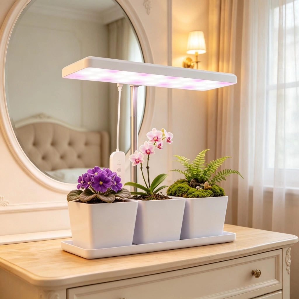 Lampada per coltivazione a spettro completo con timer e altezza regolabile bianca 31.8 × 13.4 × 18.6-35.6 cm