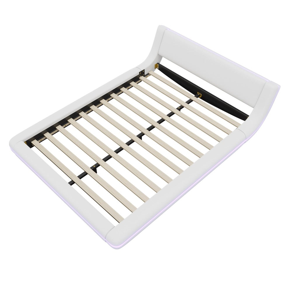 Letto Basso con LED ¨C MINIMAL ¨C PU Bianco 140x200