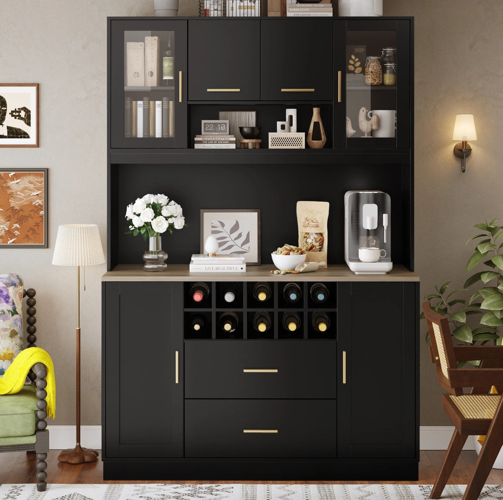 CREDENZA 120x36,3x180 cm nera in MDF e metallo con LED e prese