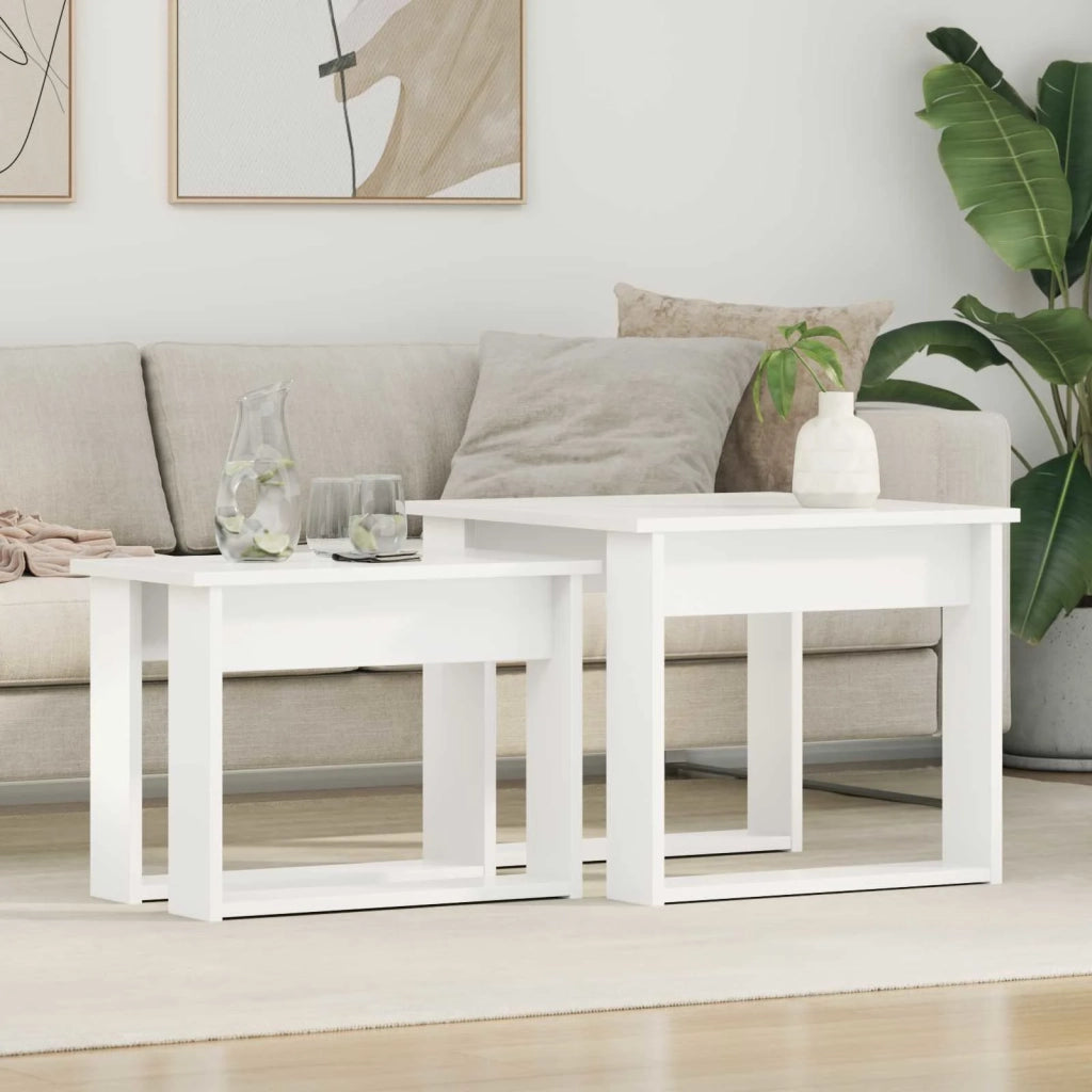 Set di 2 pz Tavolini da salotto | Tavolino da caff¨¨ | Tavolino da Soggiorno Bianco Legno multistrato