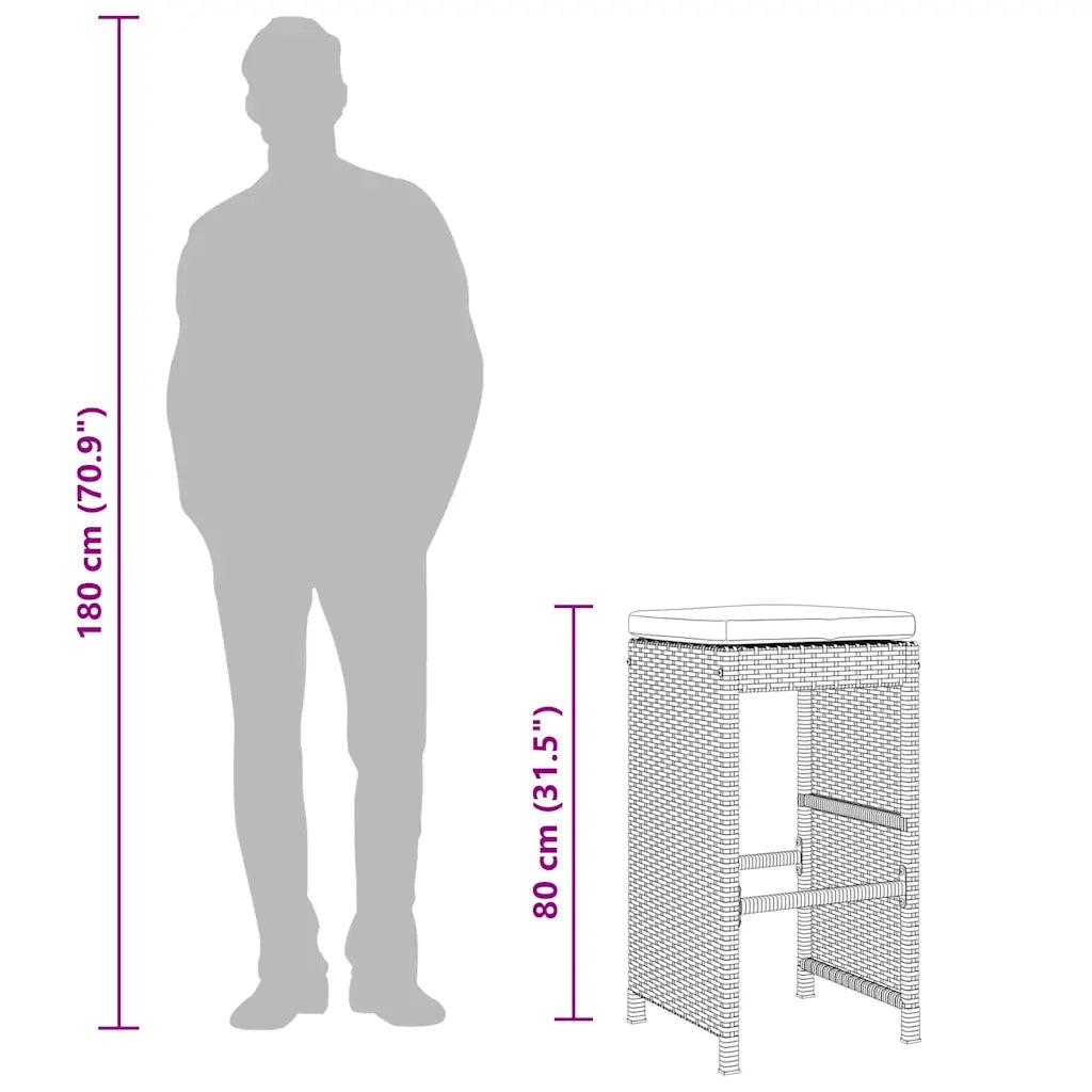 Sgabelli da Bar con Cuscini 4 pz Grigi in Polyrattan CFW3862309