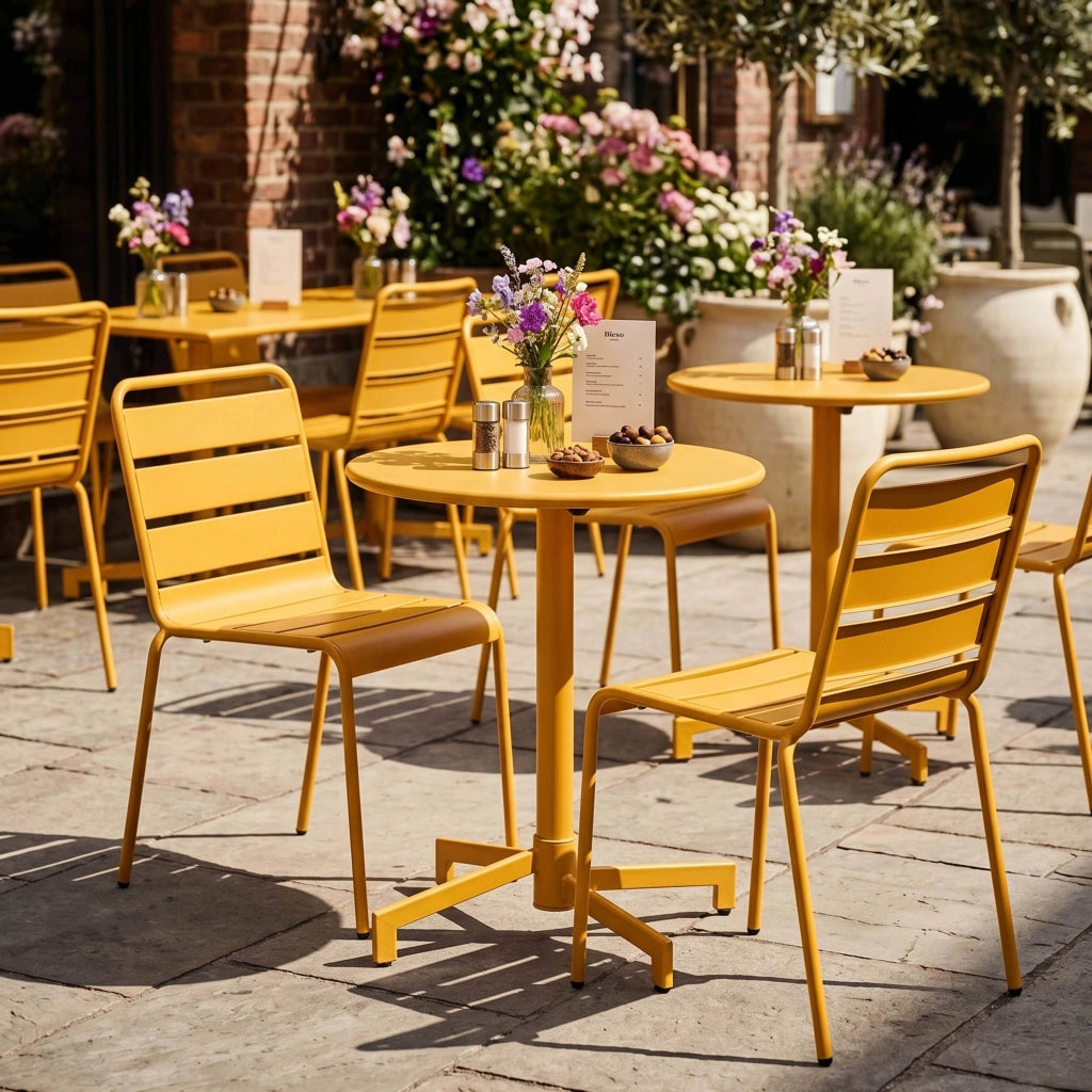 Oviala - Set tavolo da giardino e 2 sedie in metallo giallo