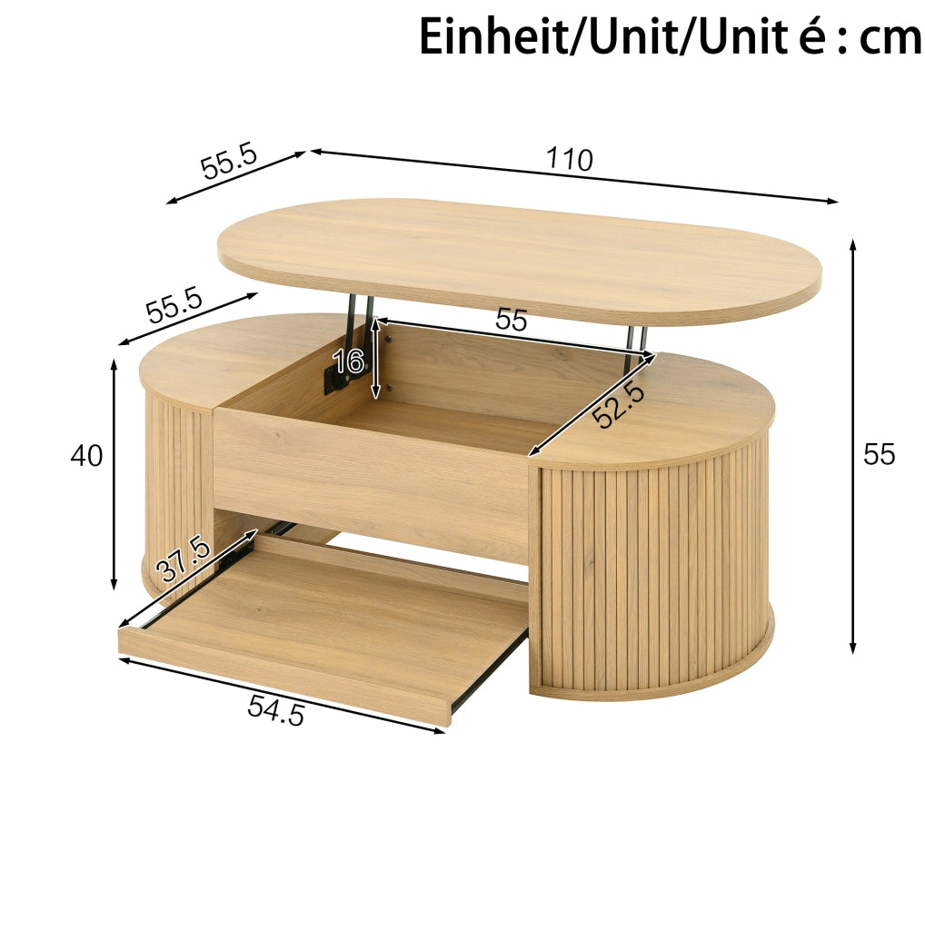 Set soggiorno con tavolino regolabile e mobile TV 175 cm in MDF effetto legno naturale