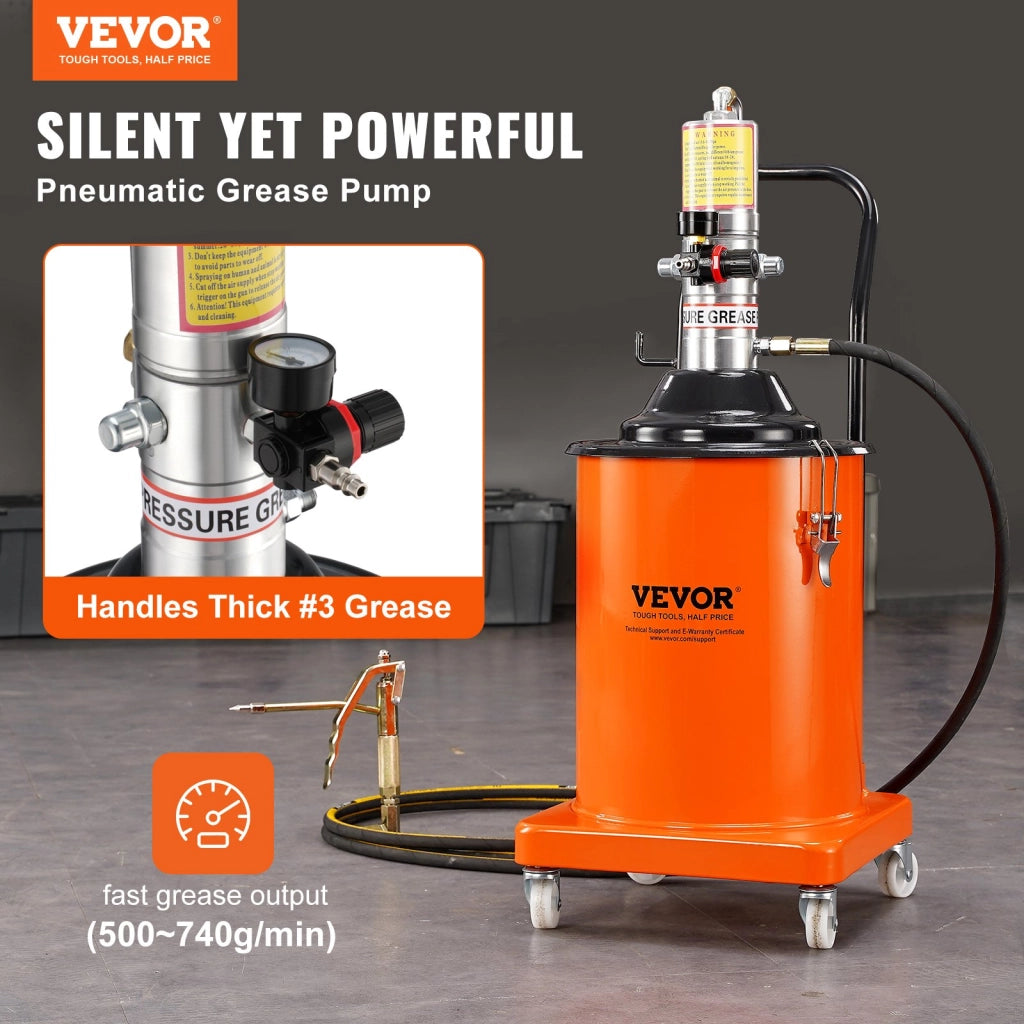 Pompa per Grasso Pneumatica FF-08B-20L 20L Rapporto 50:1 con Ruote Tubo 4m per Officina e Fai da Te