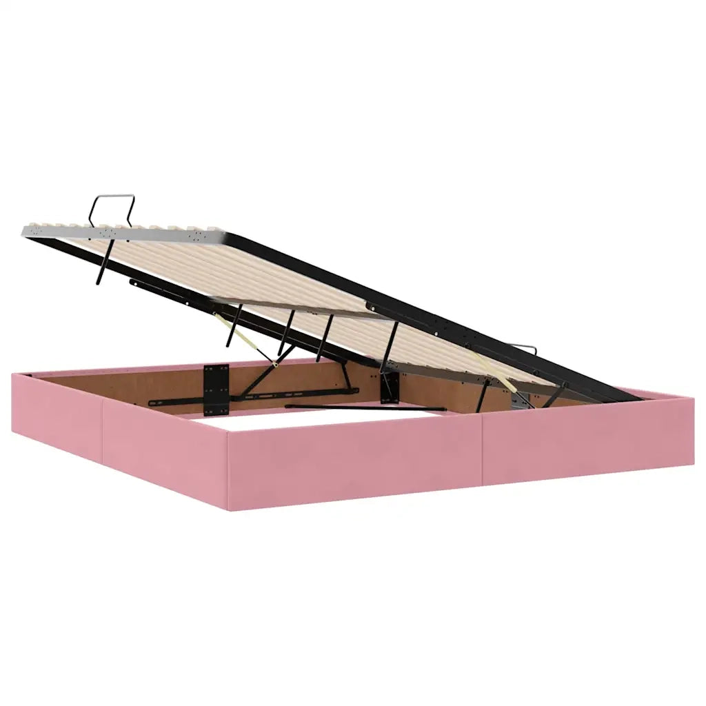 Letto con contenitore e materasso Rosa 160 x 200 cm Velluto 3399735