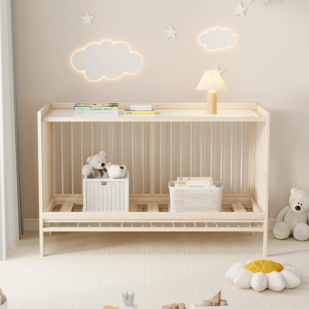Letto evolutivo trasformabile con altezza regolabile in legno di abete colore naturale senza materasso