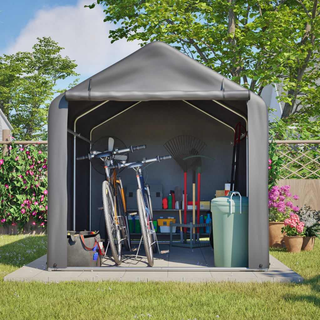 Ricovero per biciclette 160x220x165 cm grigio; PE con porta avvolgibile