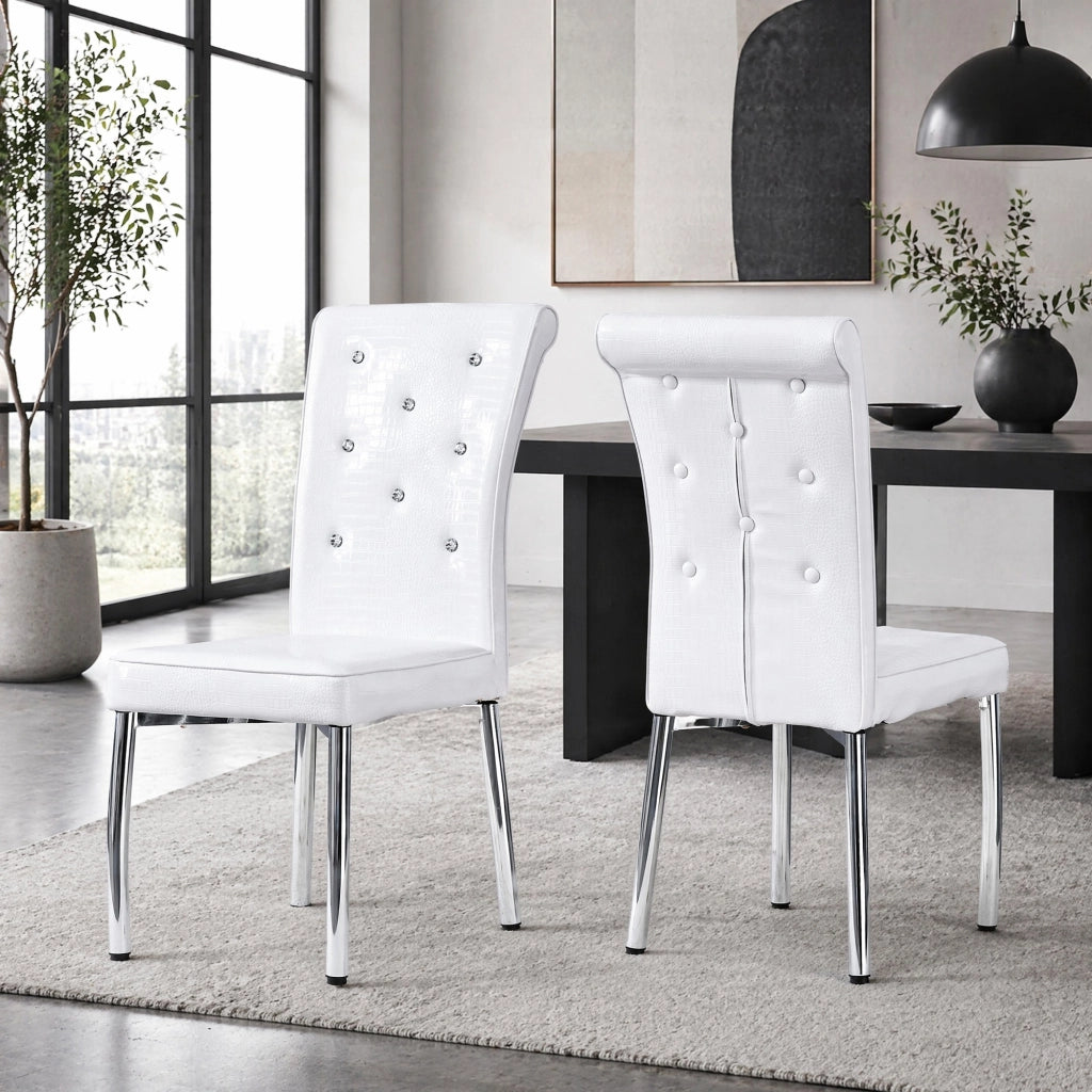 Sedie da pranzo in set con rivestimento in PVC bianco effetto pelle di alligatore e gambe in metallo galvanizzato