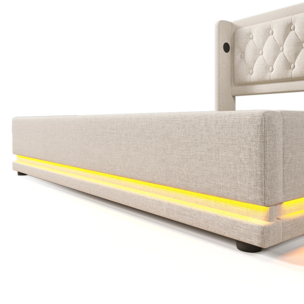 Letto matrimoniale imbottito beige 140x200 cm