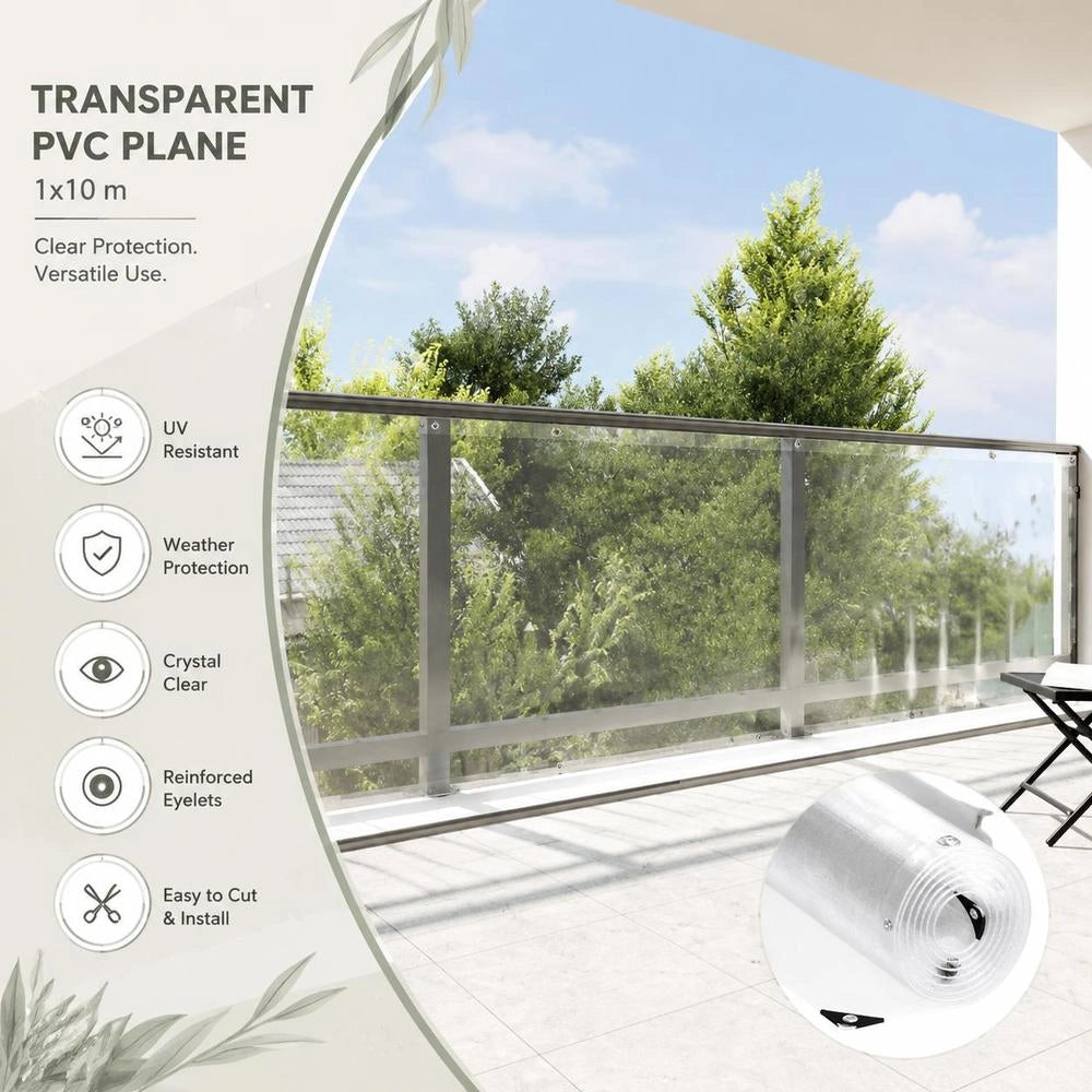 Telo trasparente con occhielli, 1x10 m, in PVC, lungo e pratico, ideale per coperture esterne, giardino e balcone